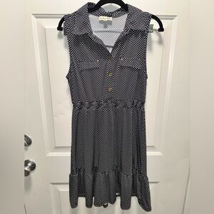 Indigo Blue Navy and White Polka Dot Midi Dress